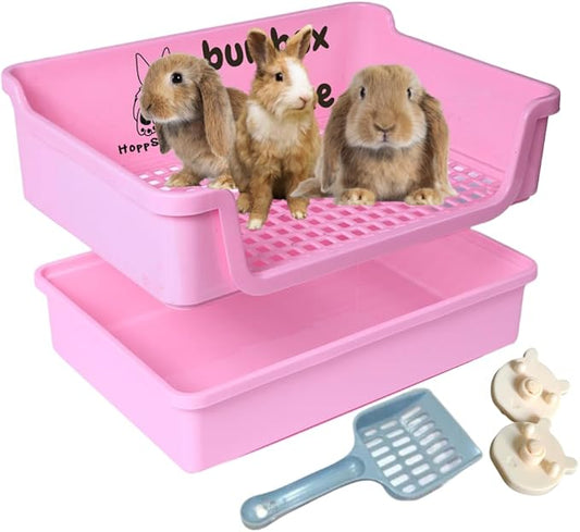 HoppScotch.bun Bumbox Deluxe Rabbit Litter Box, Extra Large 21.45" Training Cage with Toilet Tray for Small Animals, Pink