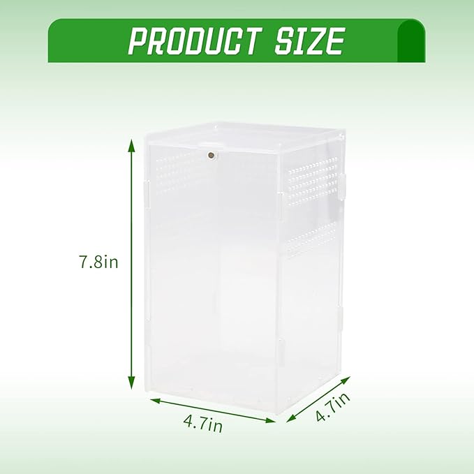 Acrylic Reptile Terrarium 4.7''x4.7''x7.8'' Micro Transparent Habitat Tarantulas Cage Jumping Spider Enclosure for Small Reptile Insect Office Home