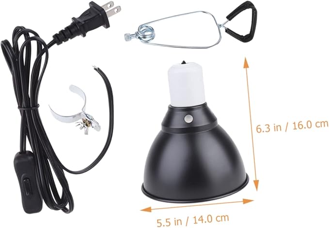 Mikikit Reptile Heat Lamp Cover with Clamp Durable Dome Light Fixture for Pet Safety US Plug for Turtles and Reptiles