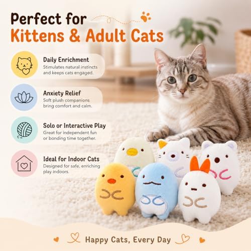 6 Pack Catnip Toys for Cats ?€? Plush Interactive Cat Toys for Indoor Cats & Kittens ?€? Soft Catnip Filled Chew, Kick & Toss Toys ?€? Cute Assorted Plush Characters for Stress Relief & Exercise - Image 6