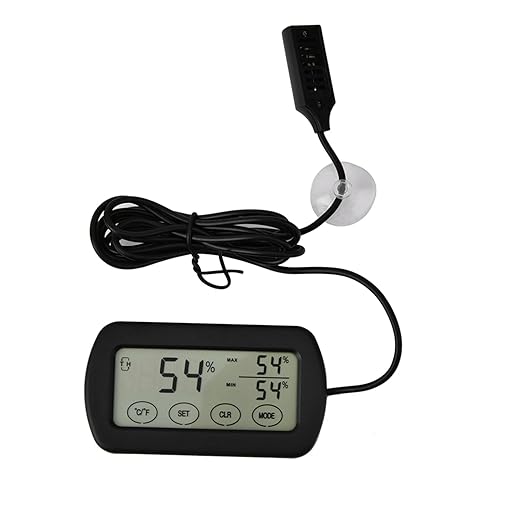 Compact LCD Display Thermometer Hygrometer, Easy Reading Digital Sensor with Suction Cup for Reptile Tanks, Pet Cage, Plant Pot, Food Storage, and More.