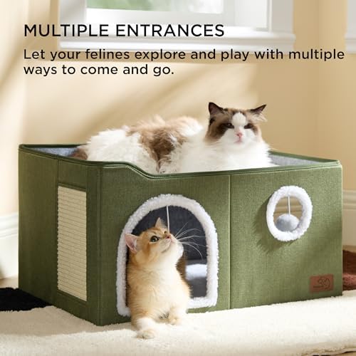 Bedsure Extra Wide Cat House Bed with Fluffy Ball and Scratch Pad - Image 3
