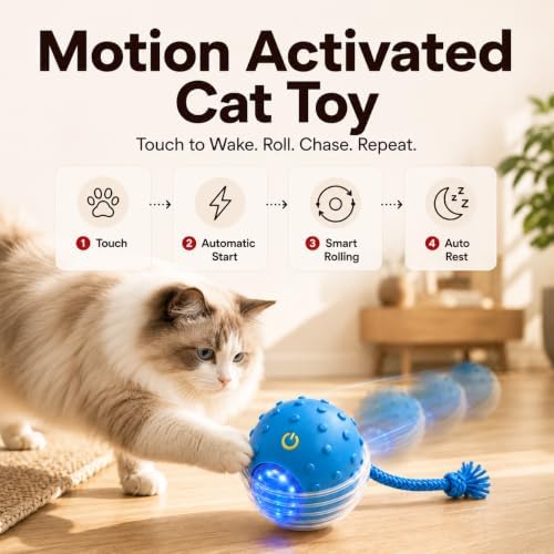 Interactive Rolling Cat Ball, Motion Activated Automatic Cat Toy - Image 5