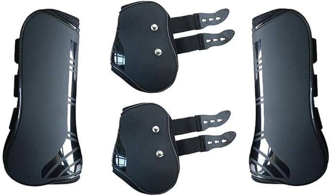 MAYiT Horse Tendon Boots (4 pcs - Front & Hind), PU Shell Tendon Fetlock Brace Guard Boots for Riding Shock Absorbing Jumping Competition Protection