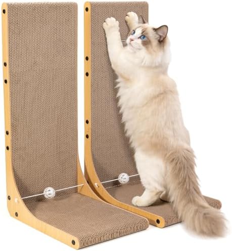 Value 2-Pack 26.8 Inch Cat Scratching Post, Premium High Density Cardboard Cat Scratcher for Multi-Cat Homes, Reinforced Durable Scratching Pad with Catnip Toy Ball for Indoor Cats by Unknown