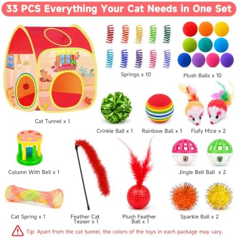 AILUKI 33PCS Cat Toys Variety Pack for Indoor Cats, Kitten Toys Cat Tunnel - Image 2