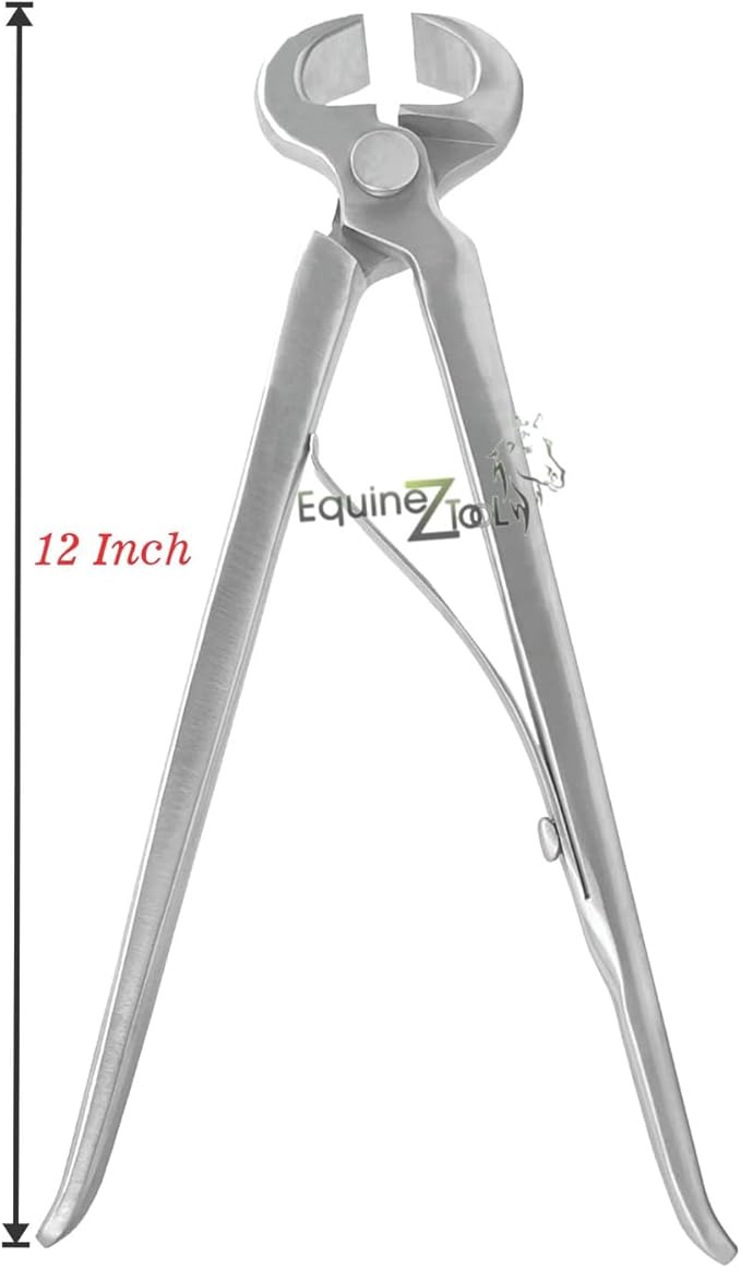 12” Hoof Nipper Spring Loaded Farrier Tool – Vanadium Steel, Dull Finish – Heavy-Duty Horse Hoof Trimming Tool for Farriers, Blacksmiths, Equine Hoof Care, Shoeing, Trimming, and Maintenance