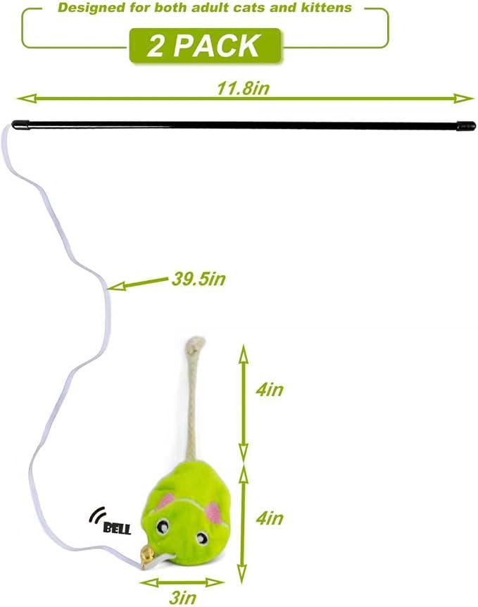 Interactive Cat Toy Wand with Catnip Mouse, Cat Teaser Wand Rainbow String for Bored Indoor Adult Cats and Kittens (2 Pack Mouse) - Image 5