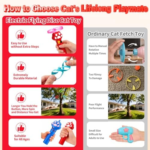 BABORUI Cat Toy Disc Launcher, Rechargeable Interactive Cat Fetch Toy Launcher with 8 Flying Discs, Flying Enrichment Toys for Indoor Bored Kittens & Adult Cats (Red) - Image 2