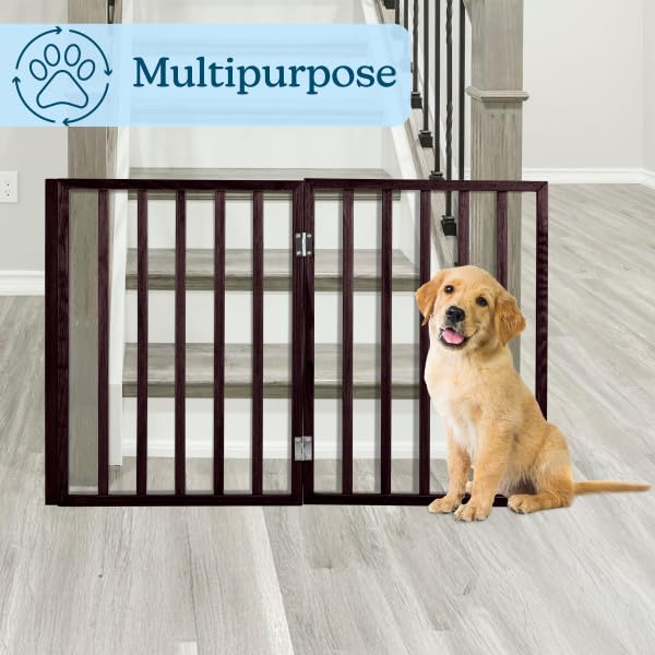 Petmaker Foldable, Free-Standing Wooden Pet Gate- Light Weight, Indoor Barrier for Small Dogs/Cats, Dark Brown, Step Over Doorway Fence, Rich Espresso, 54" X 24" (80-62875)