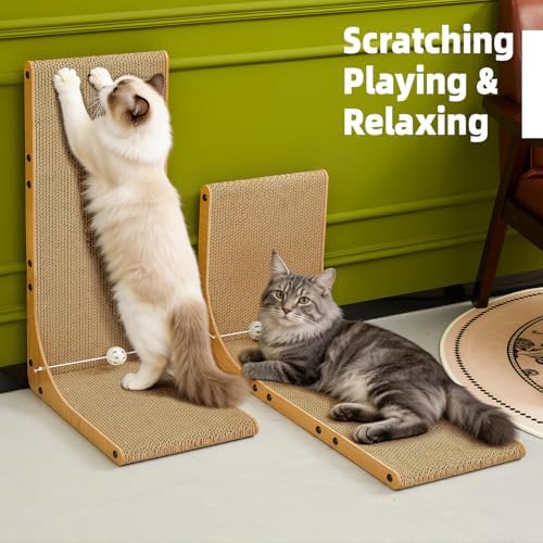 Value 2-Pack 26.8 Inch Cat Scratching Post, Premium High Density Cardboard Cat Scratcher for Multi-Cat Homes, Reinforced Durable Scratching Pad with Catnip Toy Ball for Indoor Cats - Image 7