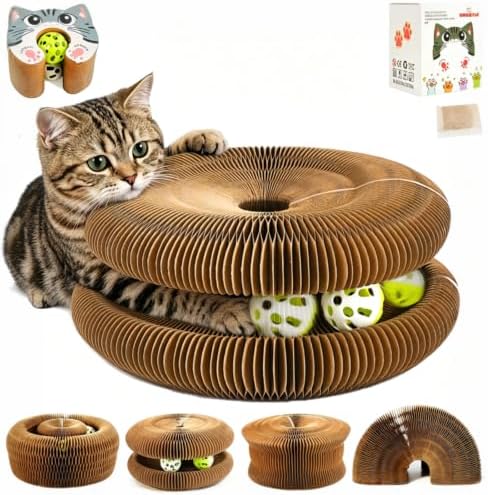 Kitty Kurls Magic Organ Cardboard Cat Scratcher Toy with 2 Balls, Brown by URSKTM
