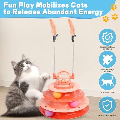 Goosheep Cat Toy Interactive Pet Plaything for Indoor Kitten Interactive Kitty Puzzle Ball with 2 Cat-Tease (Orange) - Image 2