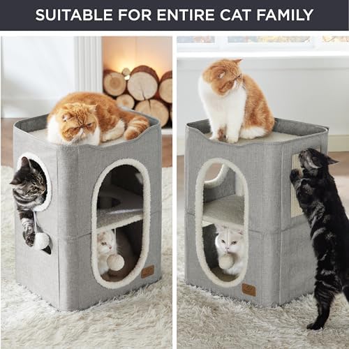 Bedsure 2 Story Cat House for Indoor Cats with Scratch Pad,18x14x23 Grey - Image 5
