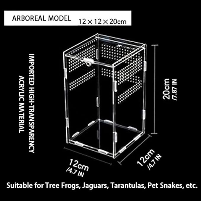 Mini Reptile Terrariums Tank, Tarantula Enclosure, Chameleon cage, Amphibians Habitat Cages for Small Reptiles, Geckos, Snakes, Lizards, Turtles, Serpents -Acrylic(4.7 * 4.7 * 8 inchs)