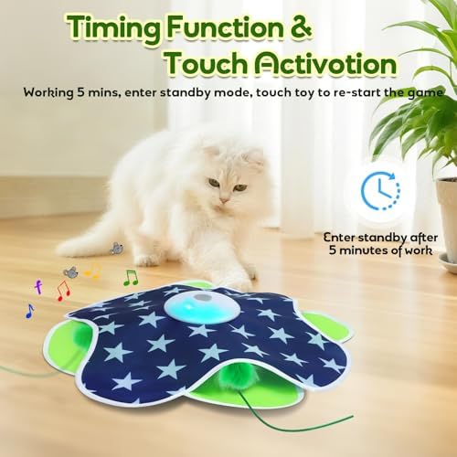 Saolife Interactive Cat Toys with Moving Feather Concealed in Mat, Motion Activated, Mouse Squeaky, Rechargeable Cat Exercise Toys for Bored Cats - Image 3