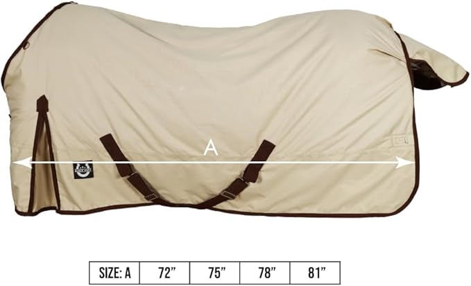 Horse Blanket 600D Ripstop Winter Turnout Blanket, 250 GSM Polyfill, 100% Waterproof & Breathable, Cold Weather Horse Blanket with Secure Fit (Tan w/Brown Trim),Size-81
