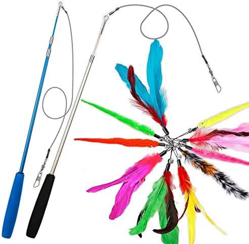 JIARON Cat Toys Interactive Feather Toy, 2PCS Retractable Wand and 10PCS Replacement Teaser with Bell Refills, Interactive Catcher and Funny Exercise for Kitten. - Image 7