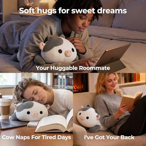 Mewaii Grey Cow Plush Pillow Cute Plushies, Squishy & Huggable, 13 in - Image 4