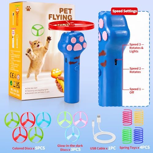 BABORUI Cat Toy Disc Launcher, Rechargeable Interactive Cat Fetch Toy Launcher with 8 Flying Discs, Flying Enrichment Toys for Indoor Bored Kittens & Adult Cats (Blue) - Image 6
