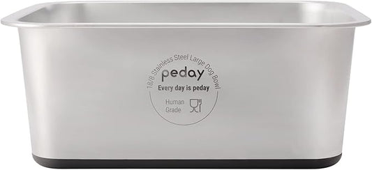 PEDAY 2.64 Gallon Extra Large Dog Water Bowl, 18/8 Human Grade Stainless Steel - Silver Nonslip