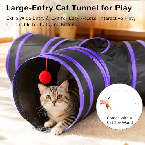 Tempcore Cat Tunnel, 3-Way Collapsible Toy for Indoor Cats, Black & Purple - Image 4