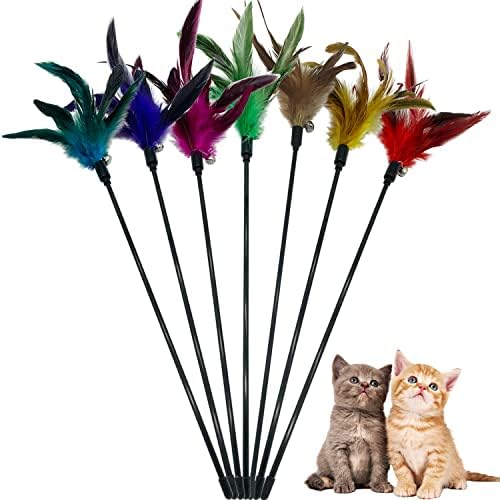 Cat Wand Toy Feather Stick Cat Toys, 7 Pieces Interactive Cat Toy Feathers Wand for Indoor Cats by CATENESS