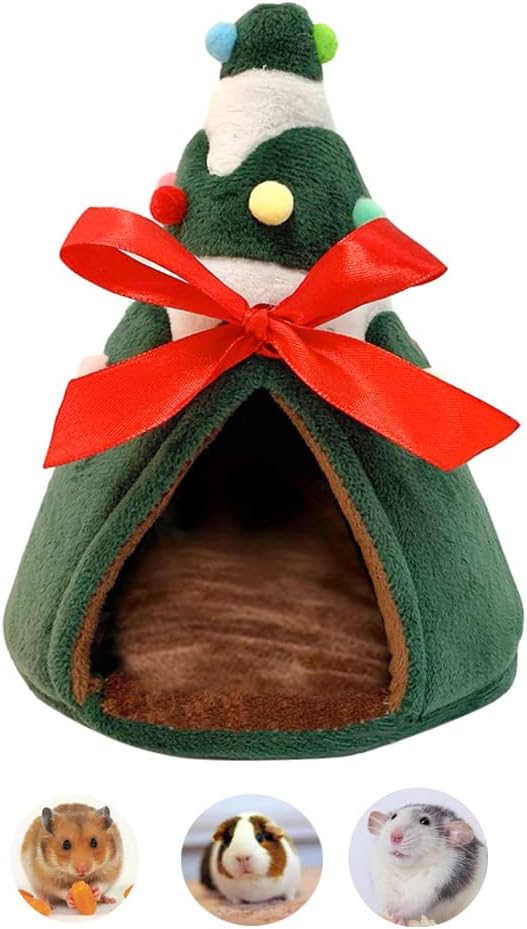 Guinea Pig Bed for Christmas, Fleece Small Animals Rat Bed Accessories, Hedgehog Nest, Hamster Mini House, Christmas Habitat Supplies for Squirrel/Sugar Glider/Bearded Dragon