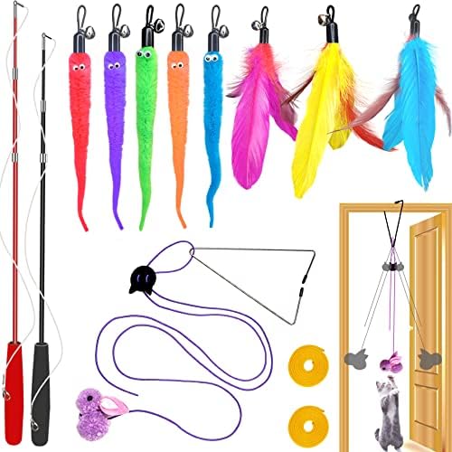 ZPH Cat Toys Interactive for Indoor Cats,2PCS Retractable Cat Wand,9PCS Teaser Toys&1PCS Hanging Door Lure Kitten Toy,Interactive Feather Toy for Teaser Play and Chase Exercise with Kitten by PetsToys