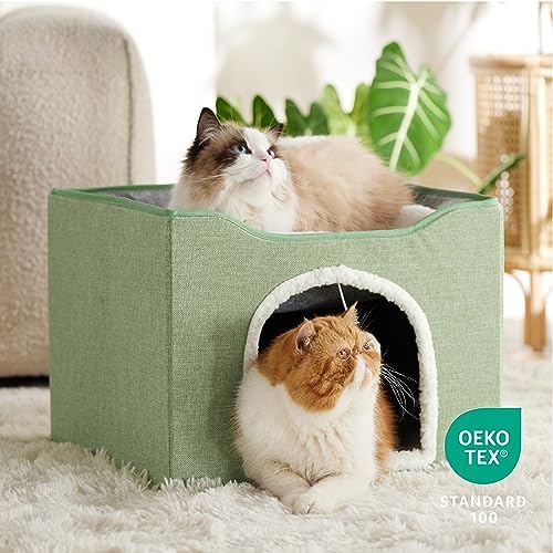 Bedsure Cat House Bed for Indoor Cats with Fluffy Ball and Scratch Pad - Image 5