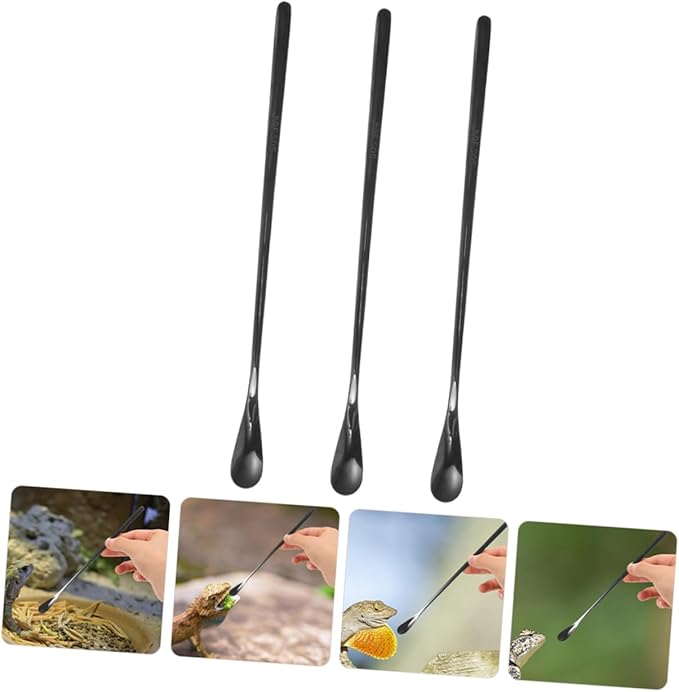 BESPORTBLE 3Pcs Reptile Food Spoon Set for Small Animals Portable Lizard Food Scoop Adjustable Feeding Tools for Bearded Dragons and Other Pets