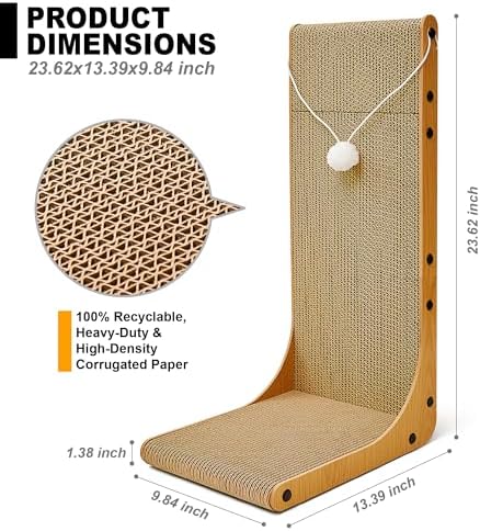 Value 2-Pack 23.6 Inch L-Shaped Cardboard Cat Scratcher, Dual Use (Vert/Horiz) Scratch Pad with Toy Balls, Wall-Mountable Furniture Protector Cat Scratchers for Indoor Cats - Image 3