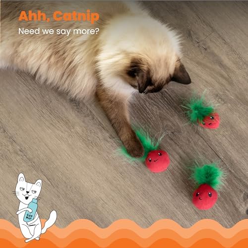 Catstages Strawbabies Dental Cat Chew Toy with Catnip & Feathers, 3-Pack - Image 3