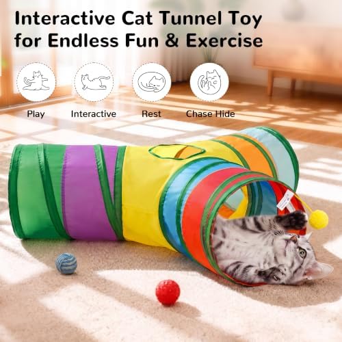 Tempcore Cat Tunnel, 3-Way Collapsible Toy for Indoor Cats, Rainbow - Image 2