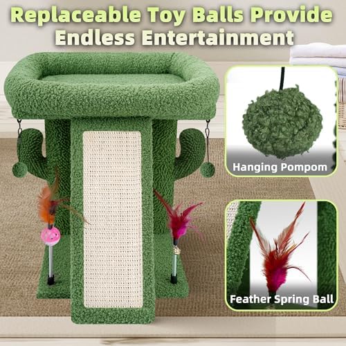 TWDEPART Cactus Cat Tree Tower with Cat Scratching Post for Indoor Cats,Activity Centre Climbing Tree Cat Furniture with Playful Toy Balls,Green - Image 5