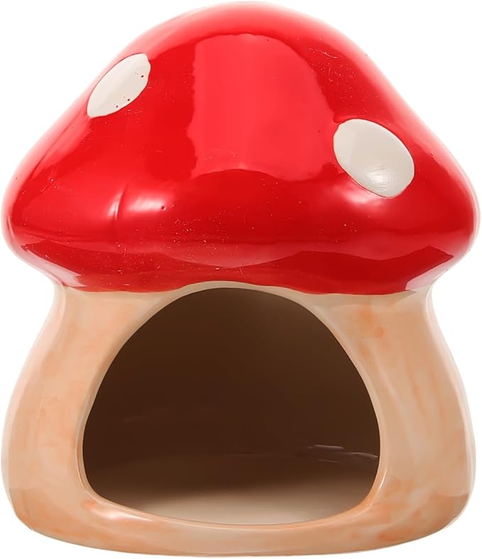 POPETPOP Ceramic Hamster Hideout Mushroom Nest Small Animal Sleeping Nest Cooling Habitat Shelter for Hamsters Gerbils Mice 3.74 Inch