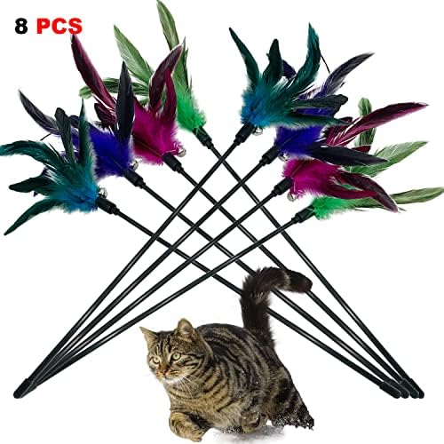 Cat Wand Toy Feather Stick Cat Toys, 8 Pieces Interactive Cat Toy Feathers Wand for Indoor Cats - Image 6