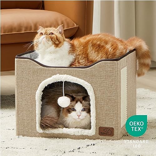 Bedsure Cat House Bed for Indoor Cats with Fluffy Ball and Scratch Pad - Image 5