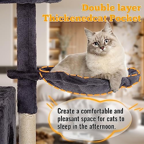 FDW 37.8" Cat Tree Tower | Dark Gray | Multi-Level Indoor Activity Center - Image 3