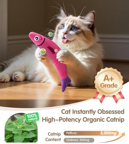 Interactive Cat Toys with[5000mg Premium A+Catnip &Silvervine][Baby Grade] Soft Chew Kicker Cat Toys for Indoor Cats & Kittens, Crinkle &Rattle Fish Sound Toy, Drives Bored Cats Crazy with Fun,3 Pack - Image 2
