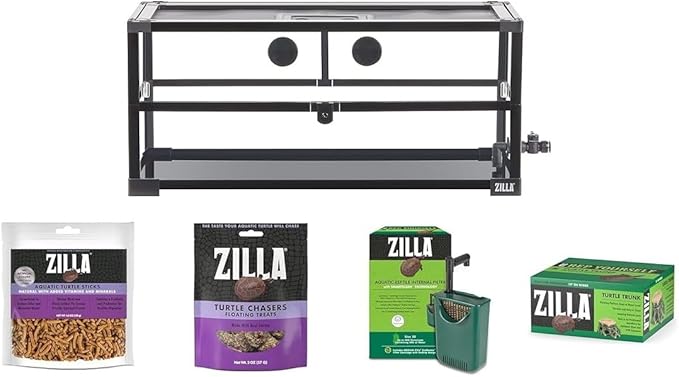 Zilla QuickBuild Aquatic Turtle 9 Gallon Terrarium with Turtle Sticks, Turtle Chasers, Internal Water Filter, and Floating Basking Platform Bundle