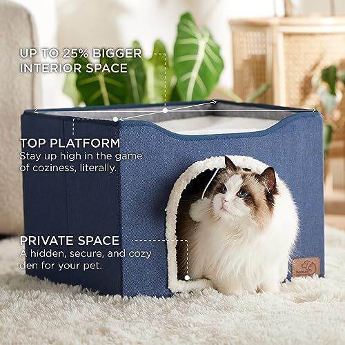 Bedsure Cat House Bed for Indoor Cats with Fluffy Ball and Scratch Pad,Blue - Image 2