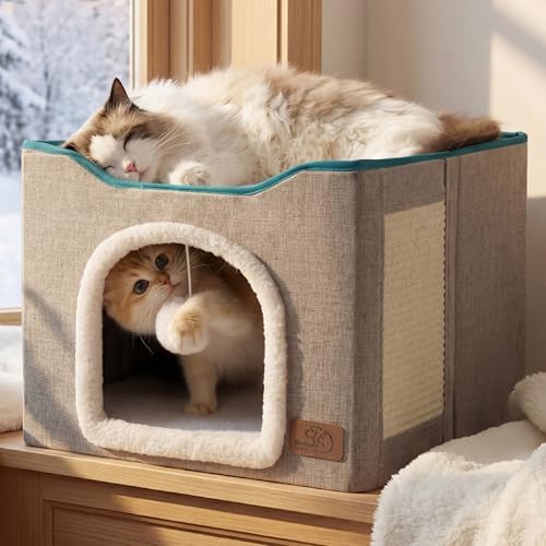 Bedsure Cat House Bed for Indoor Cats with Fluffy Ball and Scratch Pad,Grey by Unknown
