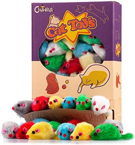 CHIWAVA 36PCS 4.1'' Furry Cat Toy Mice Rattle Small Mouse Interactive Play by Chiwava