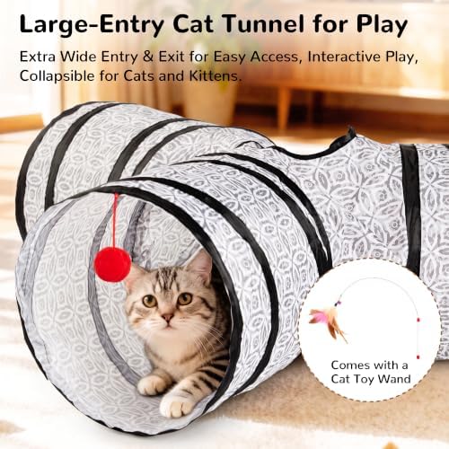 Tempcore Cat Tunnel, 3-Way Collapsible Toy for Indoor Cats, Grey Coin - Image 3