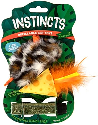 Instincts by SmartyKat 2-Pack Mouse 'N Mate Plush Refillable Cat Toys w/HappyNip Tube (Catnip & Silvervine) - Multicolor, 2-Pack - Image 2