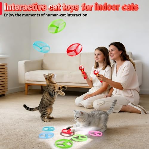 BABORUI Cat Toy Disc Launcher, Rechargeable Interactive Cat Fetch Toy Launcher with 8 Flying Discs, Flying Enrichment Toys for Indoor Bored Kittens & Adult Cats (Red) - Image 7