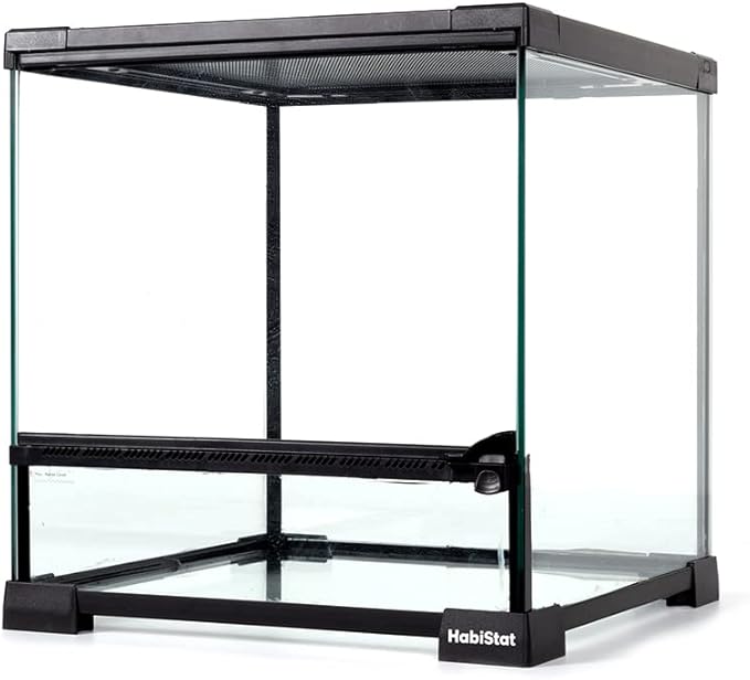 Habistat Glass Terrarium for Reptiles 12"x12"x13" – Stackable Reptile Enclosure for Inverts & Amphibians with Lock & Waterproof Base, Ideal Terrarium Tank for Chameleons, Geckos and Bioactive Setups