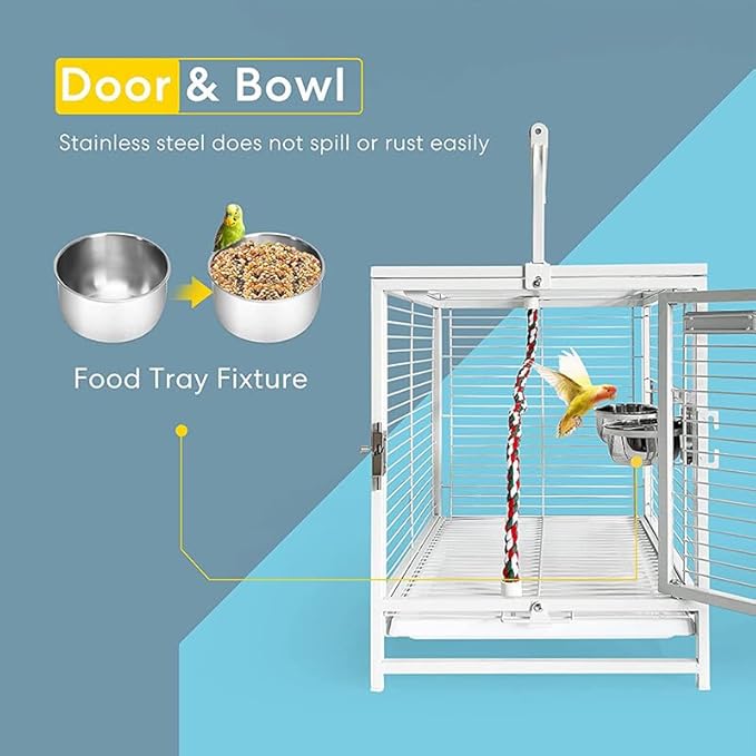 19'' Wrought Iron Durable Bird Cage Premium Bird Carrier for Parrots Conures Lovebird Cockatiel Easy to Carry