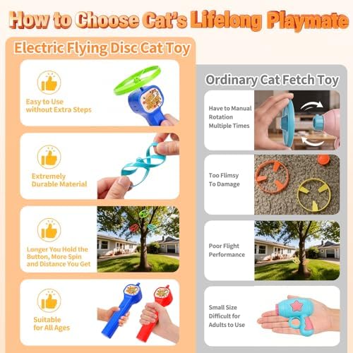 BABORUI Cat Toy Disc Launcher, Rechargeable Interactive Cat Fetch Toy Launcher with 8 Flying Discs, Flying Enrichment Toys for Indoor Bored Kittens & Adult Cats (Blue-1) - Image 2